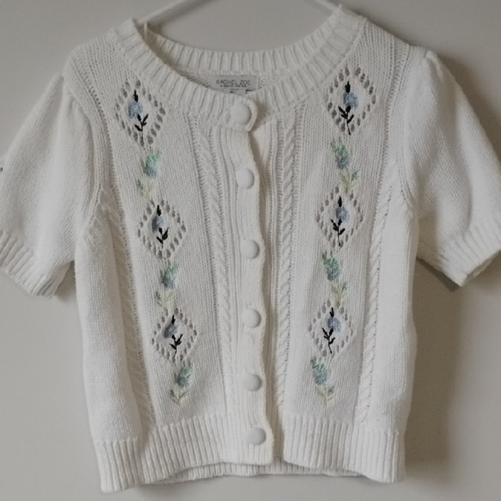 Rachel Zoe White Short Sleeve Cardigan